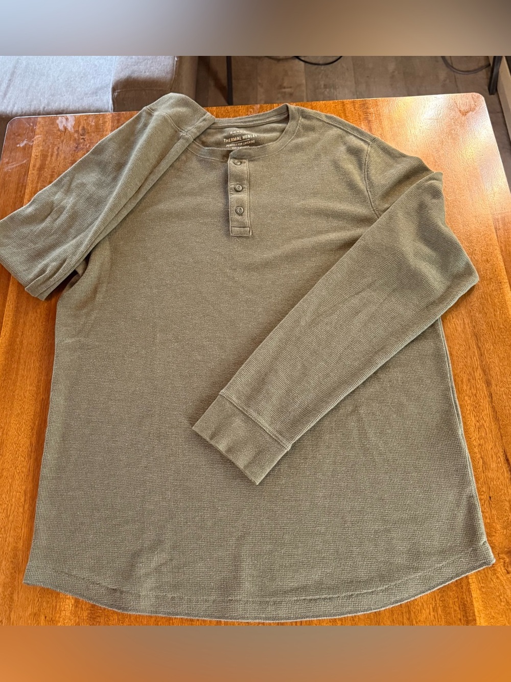 Sonoma Men’s Thermal Henley Long Sleeve Olive Green XL Tall Layering Outdoor